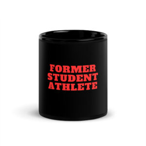 Black Glossy Mug Former-Student-Athlete-Line-1(Alfa)-in-Red-Letters