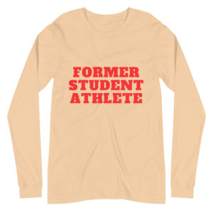 Unisex Long Sleeve Tee Former-Student-Athlete-Line-1(Alfa)-in-Red-Letters.
