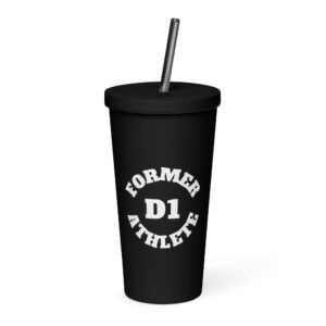 Insulated tumbler with a straw Former-D1-Athlete-(Alpha)-Circle-in-White-Letters
