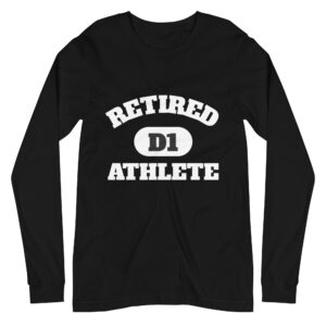 Unisex Long Sleeve Tee Retired-D1-Athlete-(Alfa)-in-White-Letters