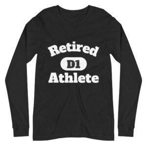 Unisex Long Sleeve Tee Retired-D1-Athlete-D1-(Alfa)-in-White-Letters