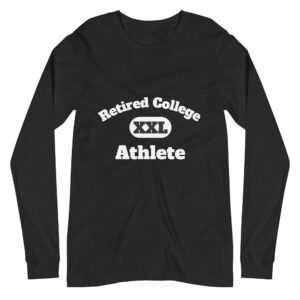 Unisex Long Sleeve Tee Retired-College-Athlete-XXL-(Alfa)-in-White-Letters