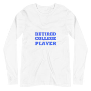 Unisex Long Sleeve Tee Retired-college-player-(Alpha)-Traditional-in-Blue-Letters