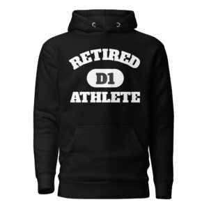 Unisex Hoodie Retired-D1-Athlete-(Alfa)-in-White-Letters