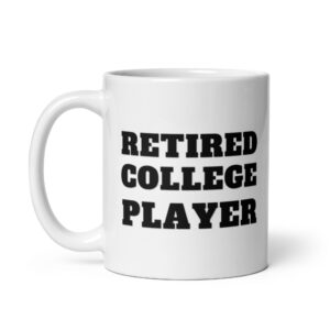 White glossy mug Retired-college-player-(Alpha)-Traditional-in-Black-Letters