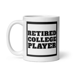 White glossy mug Retired-College-Player-Square